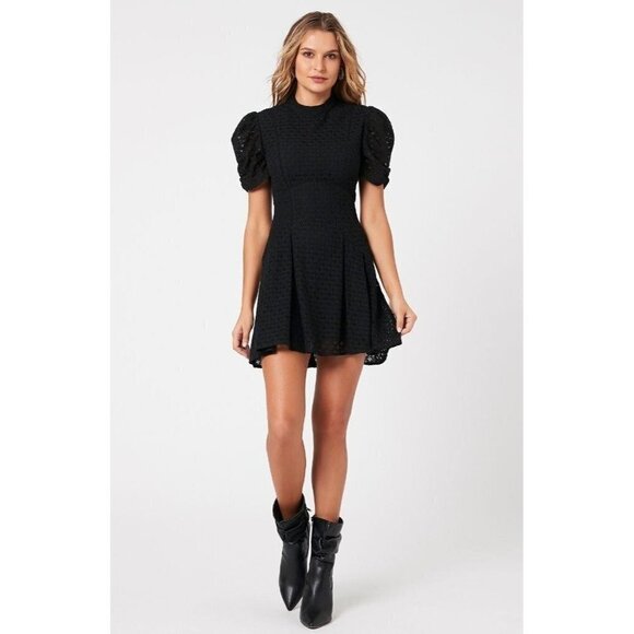 NWT MINKPINK Dreaming of Paris Womens Size M Black Mini Dress Fit n Flare Eyelet - Picture 6 of 12